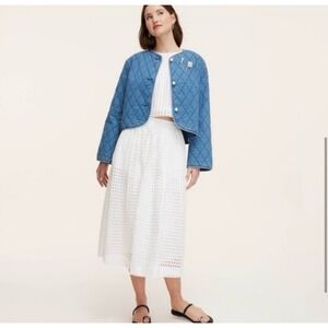 NWT Kate Spade x Target Denim Quilted Jacket Pearl Buttons Collarless Blue Small